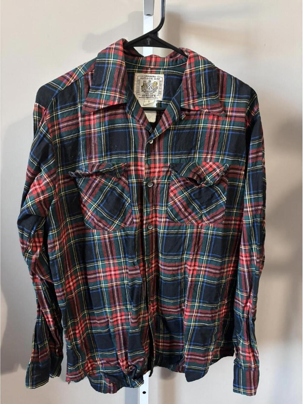 Vintage Hudson Bay Herter’s Plaid Flannel Button Down Shirt Men’s Medium